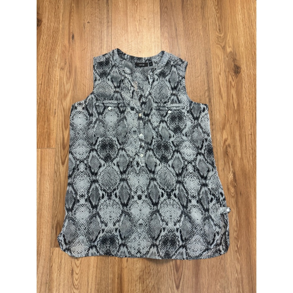 Apt 9 Womens Gray Snakeskin Print Sleeveless Button Down Blouse Top Small